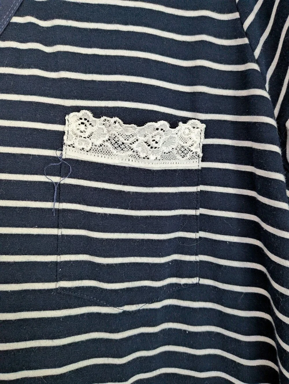 Stripped Blue And White Nightgown With Lace